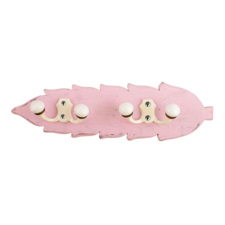 Pink Cream Double Loop Ceramic Iron Wooden Hooks